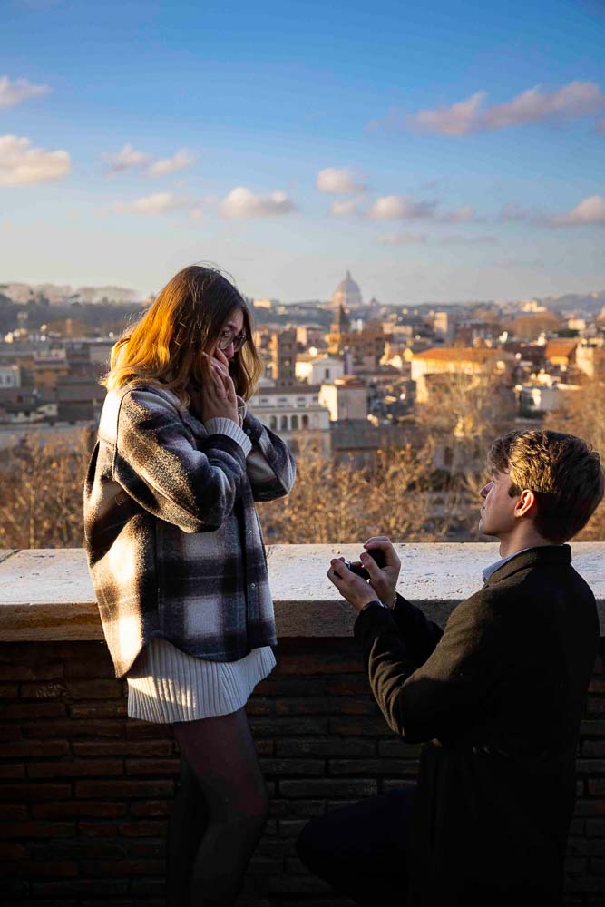 Surprise wedding proposal photography at the Orange Garden in Rome Italy