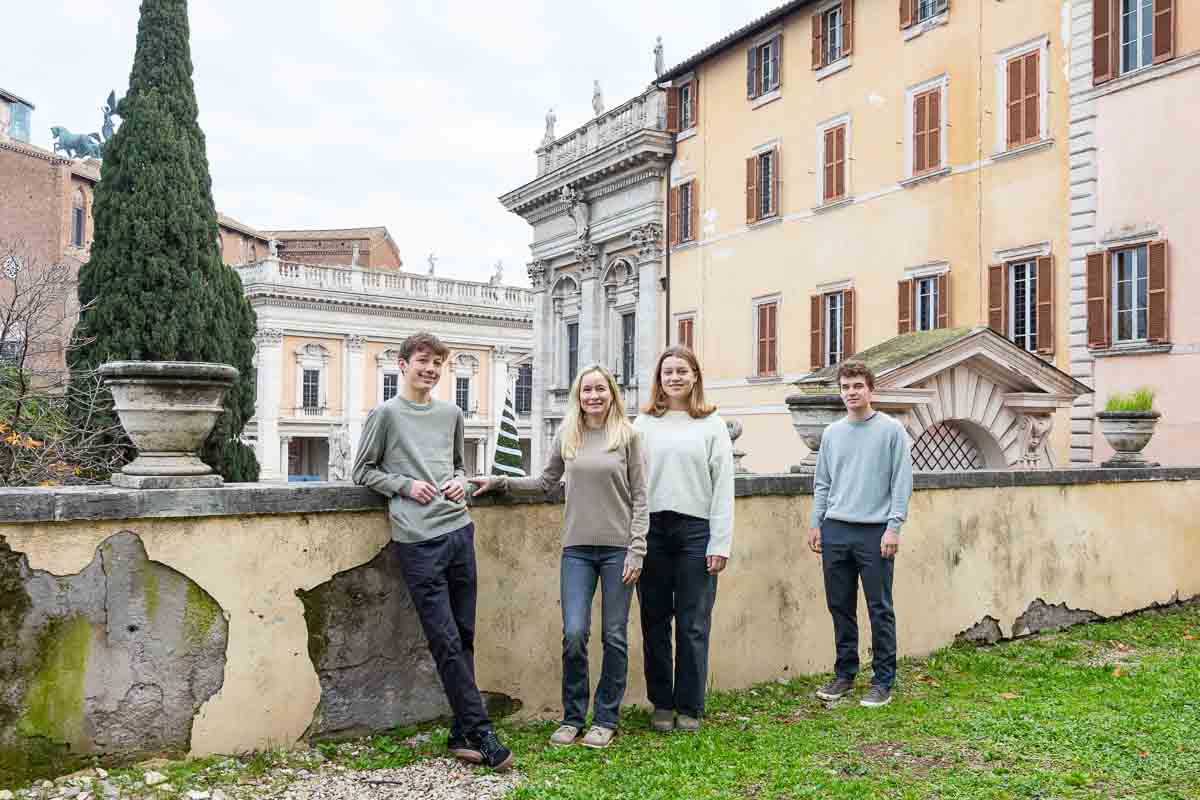 Group portrait taken in Campidoglio exterior view building facade