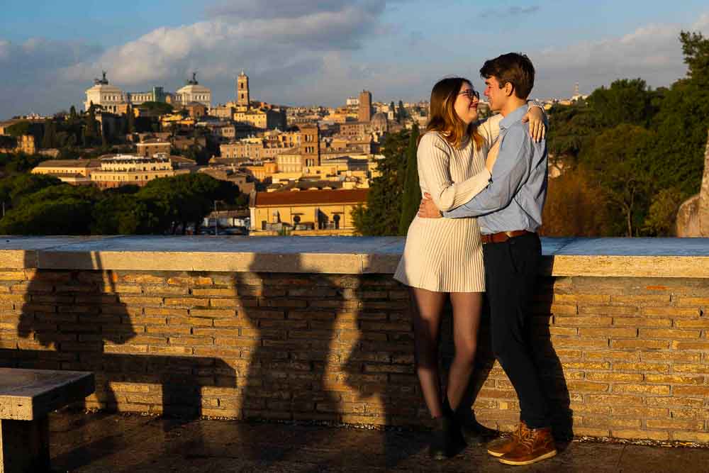 Engagement photography during the golden hour overlooking the city