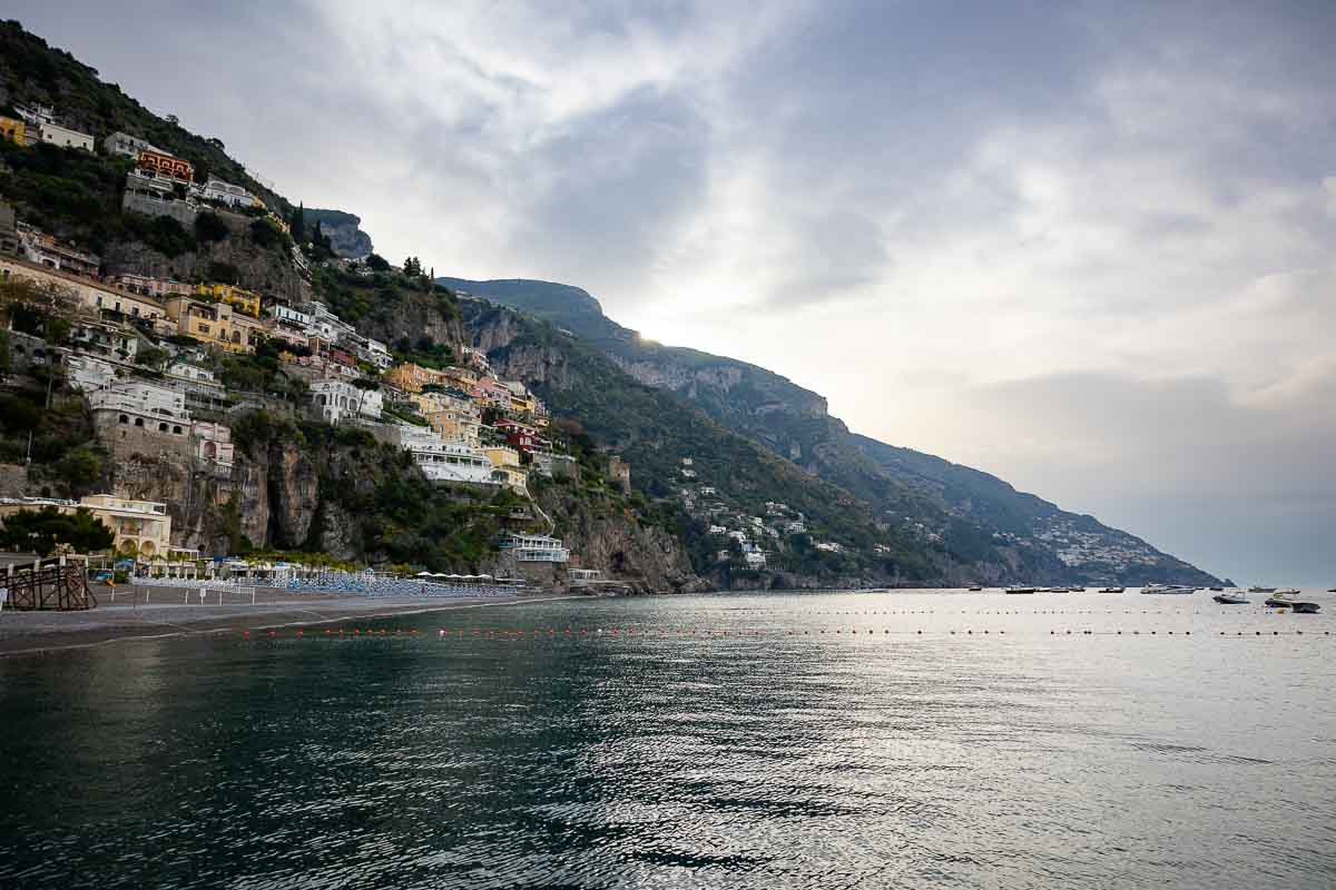 The Mediterranean sea bay in front town in Italy