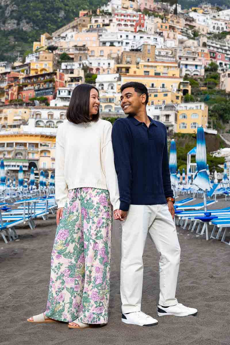 Standing and posing for photos after a beautiful proposition docks 