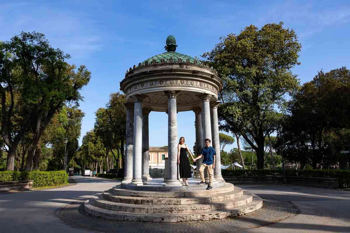 Posing underneath Temple of Diana in the Borghese gardens of Rome