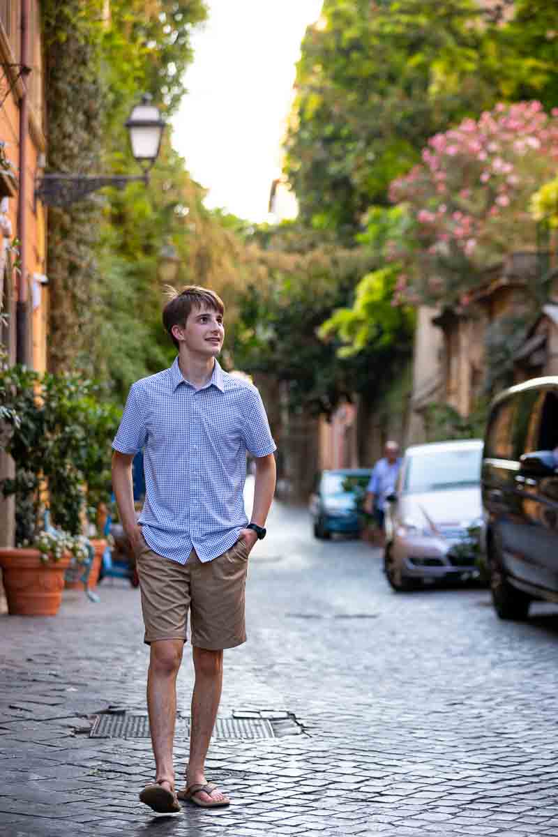 Walking in Via Margutta cobblestone alleyway photography