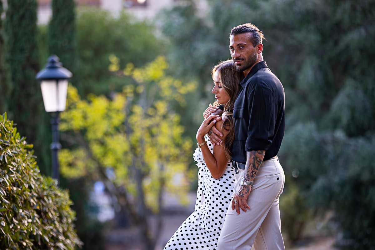Stylish lifestyle pose of a newly engaged couple