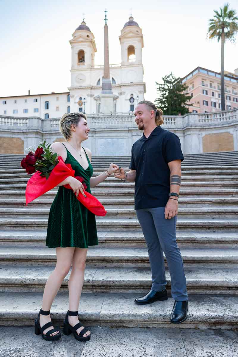 Taking photos on the steps of Piazza di Spagna in the early am