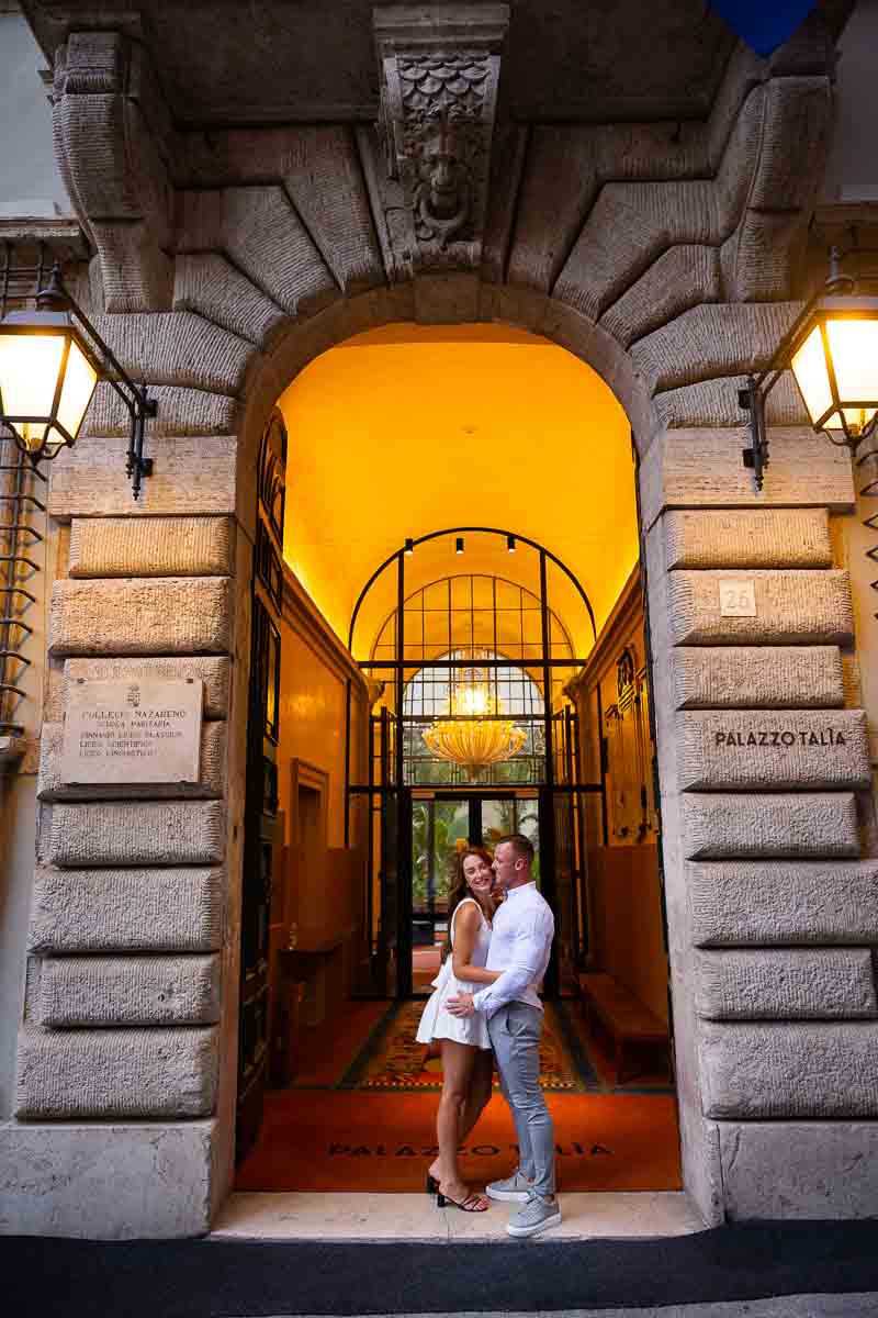 Color shot of a couple during an engagement photo shoot full of colors