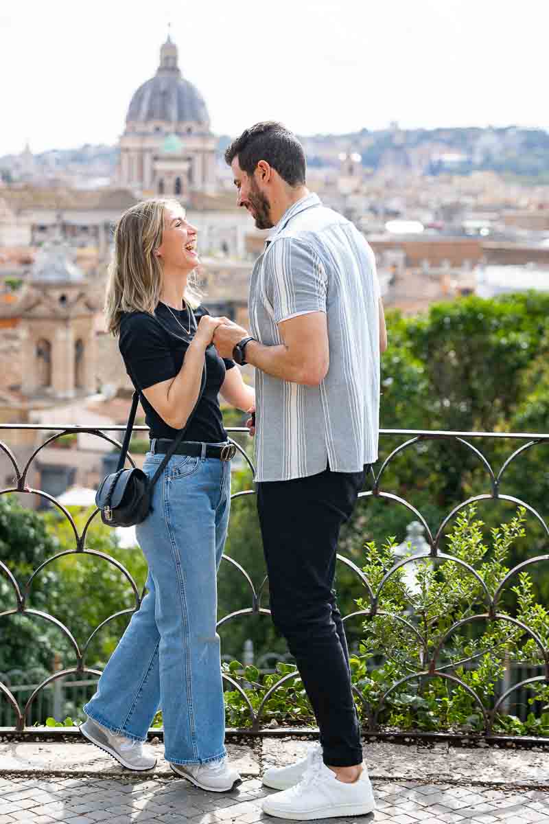 Proposing marriage roman city candidly photographed from the Pincio terrace early afternoon