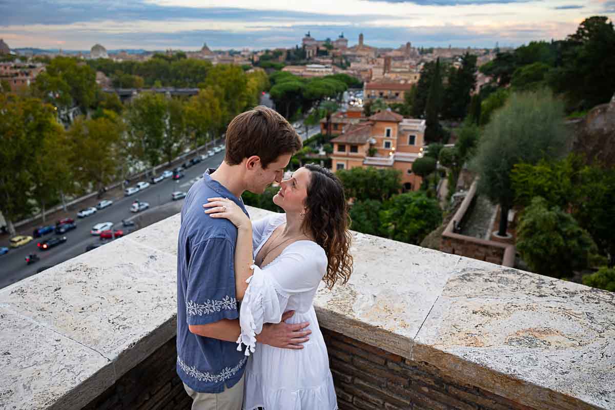 In Love in the eternal city photoshoot posed before the roman cityscape