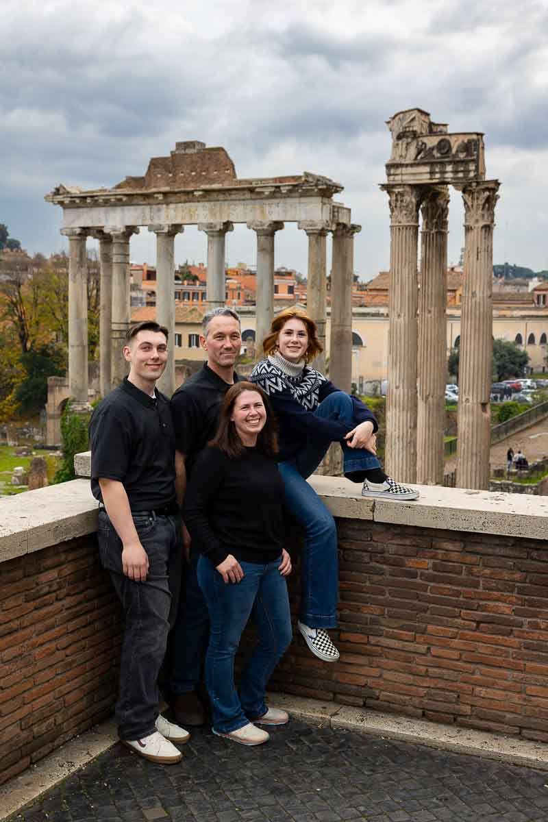 Group pictures snapped at the Roman Forum Italy during a family photography session in Rome
