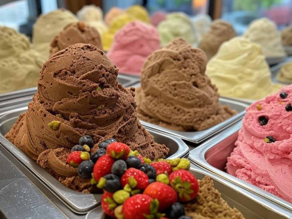 Gelato close up image of Italian ice cream