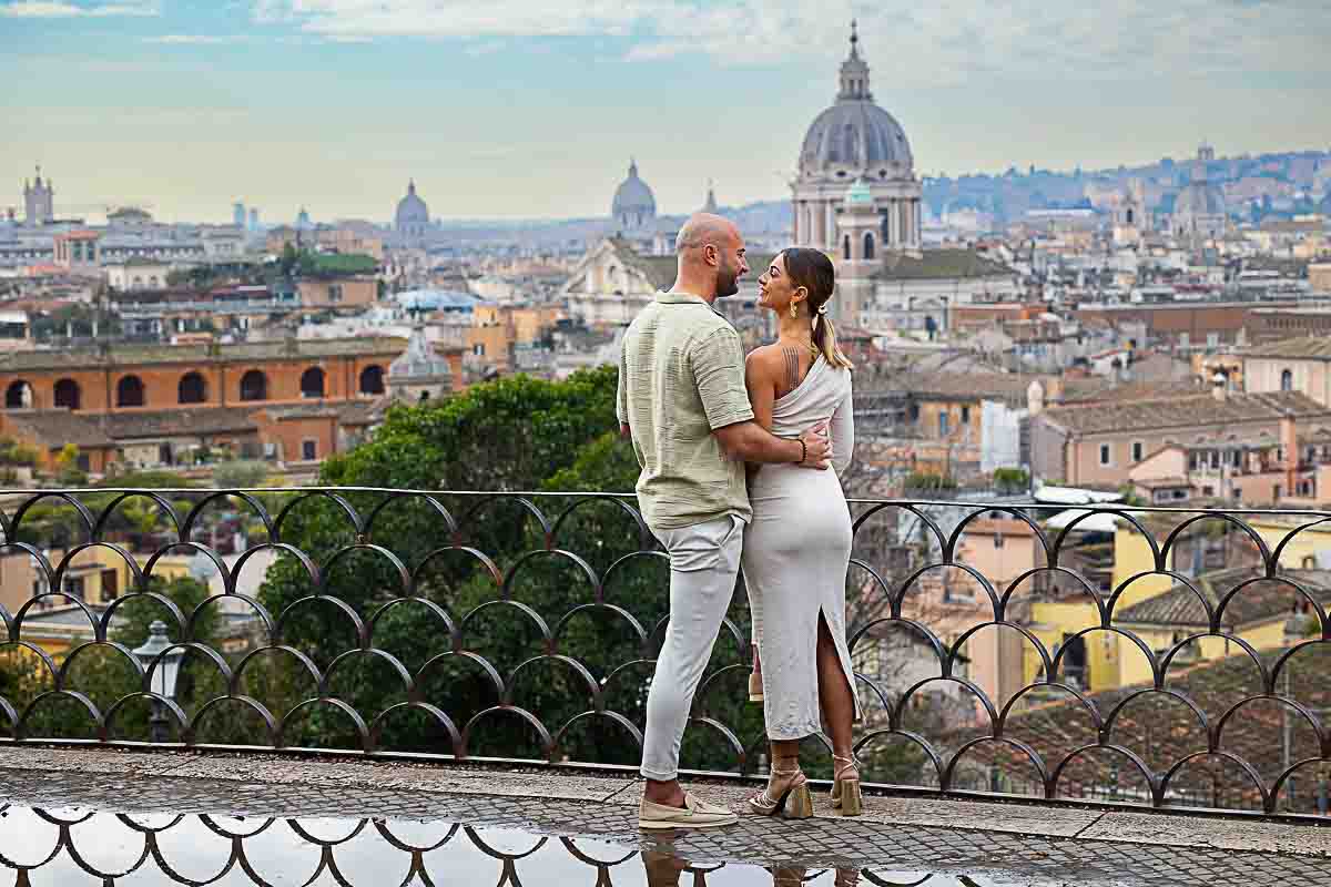 Close up image posed before the roman cityscape during a photography session