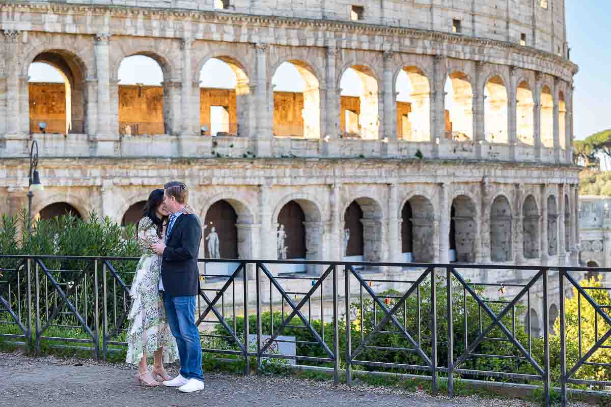 Sunrise engagement photoshoot couple photos at the Roman Colosseum