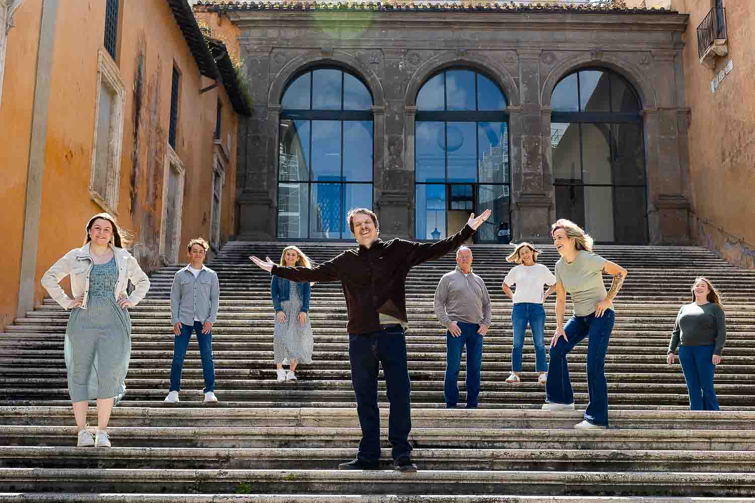 Group portrait photography taken on the steps of Capitoline hill during a photoshoot