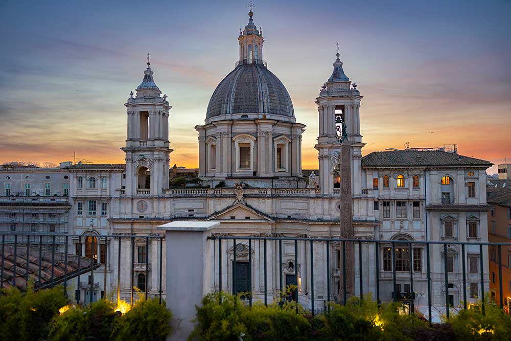 Private Rome terrace view over Piazza Navona ancient church 