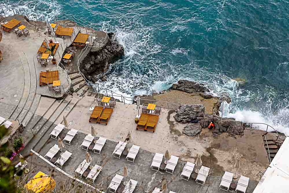 Beach resort on the Amalfi coast viewed from the above luxury hotel coastal view