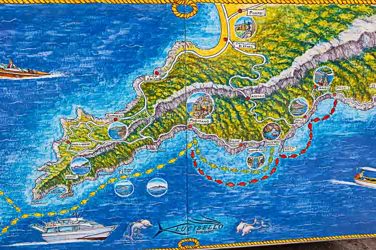 Map of the coast of Amalfi in ceramic