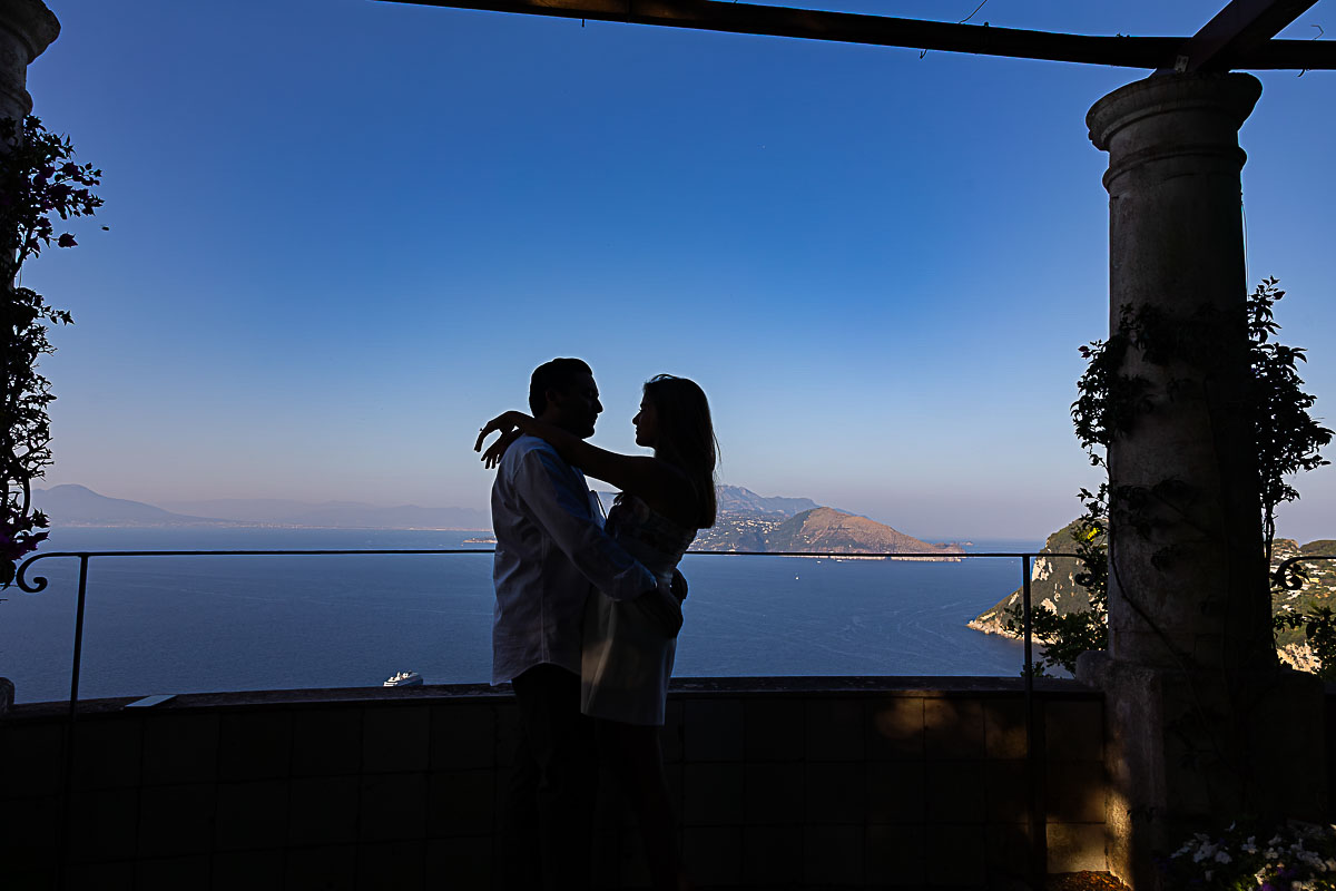 Silhouette image of just engaged taken during a photoshoot in Italy after a Romantic proposing moment Capri