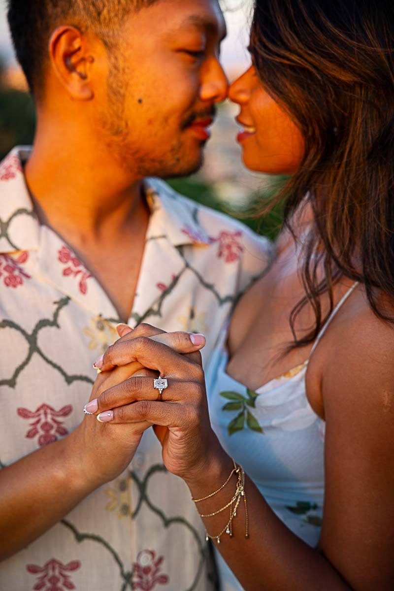 Engagement ring pictures taken during a photoshoot in the capital of Italy with focus on a beautiful and romantic engagement right after a Rome proposal
