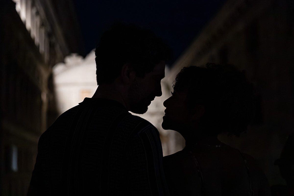 Silhouette image of a couple photographed by the bridge of sighs