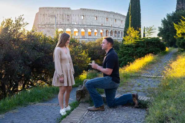 Kneeling down to propose at the Coliseum