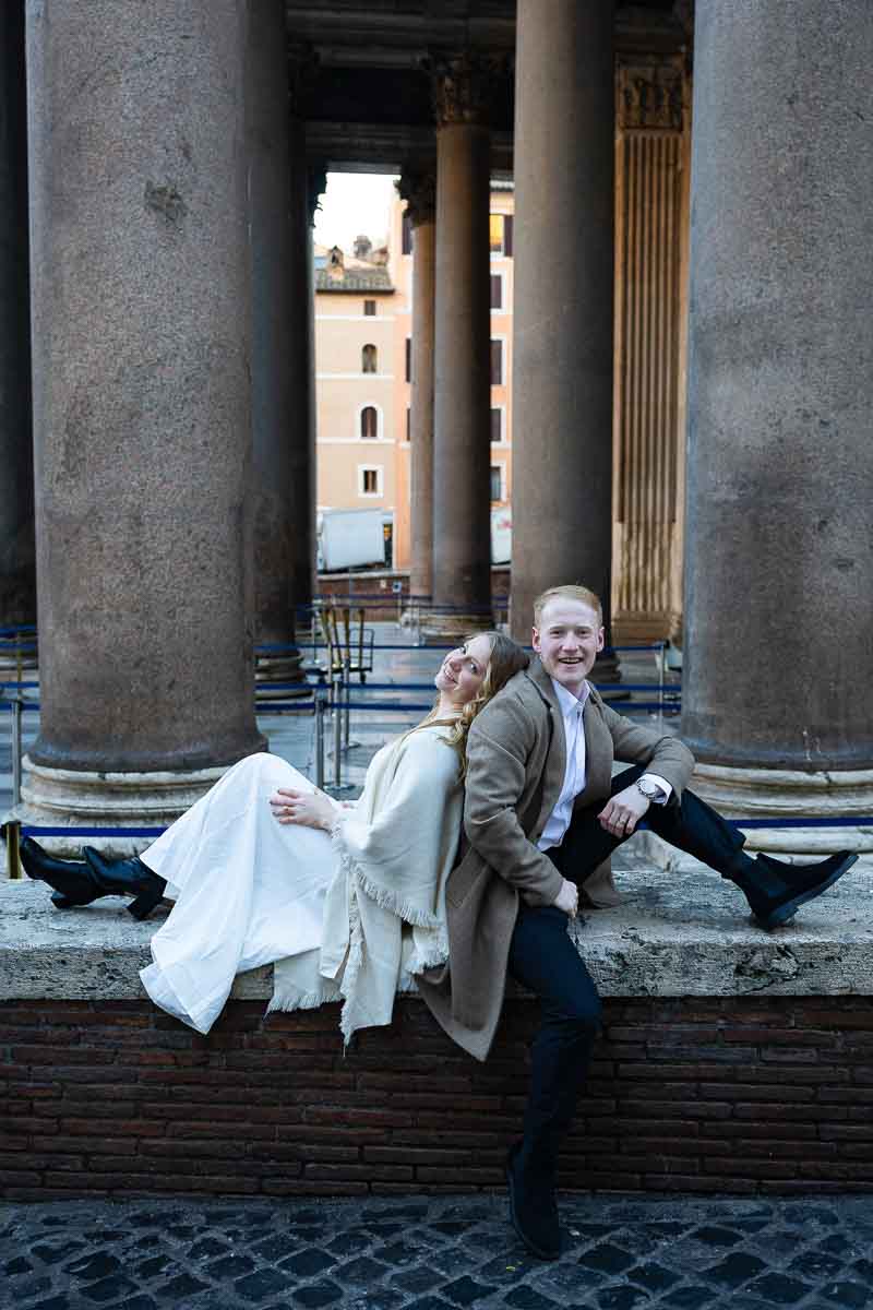Sitting down portrait image while in front of the Pantheon posed sitting down