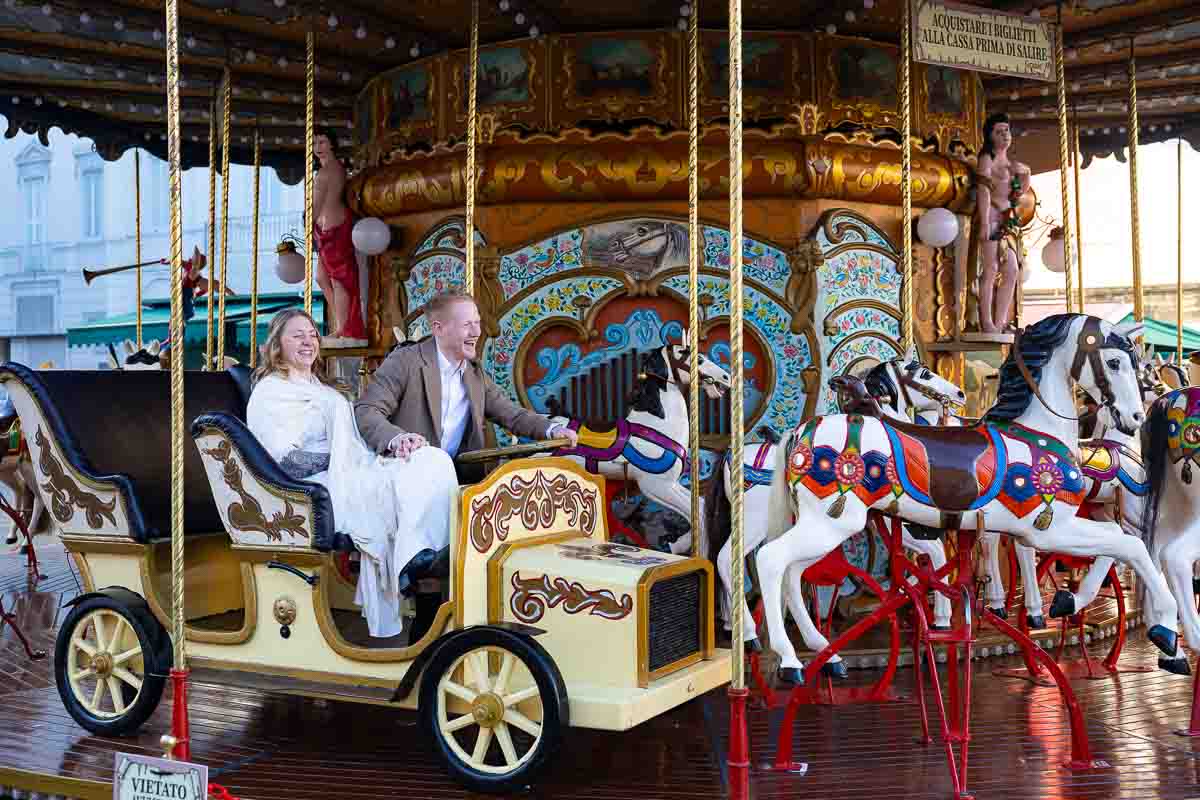Christmas typical carousel ride used during the photographer session in the roman square