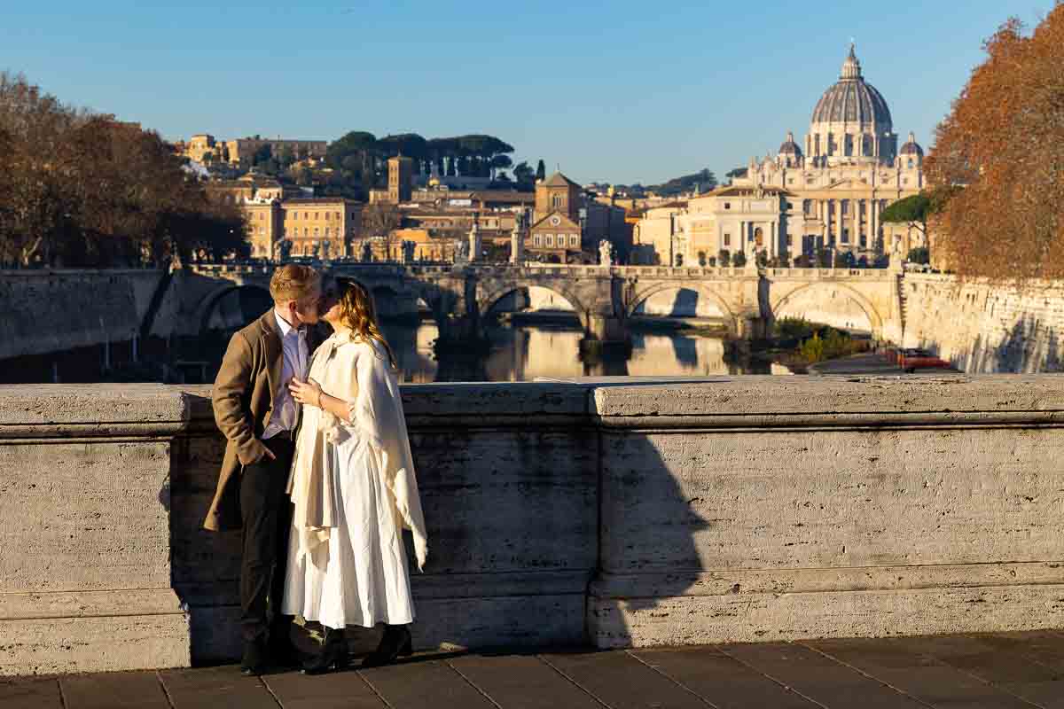 Picture perfect postcard from the eternal city of Roma with saint peter's dome in the backdrop of the photographer session