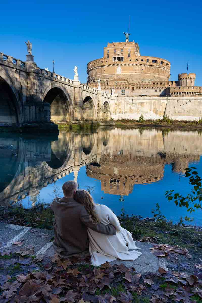 Admiring the view of the Castle in the early morning during winter in the roman capital of Italy