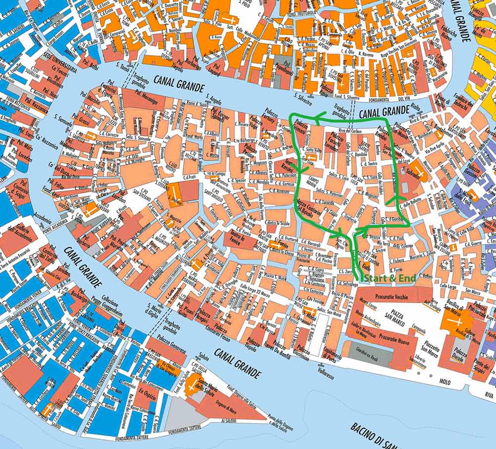 Map of Canal Grande Mappa di Canal Grande Venezia boat itinerary Rialto