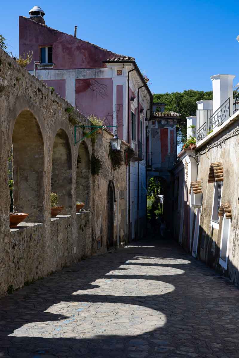Ravello town pictures in the morning with shadows casts by the arches