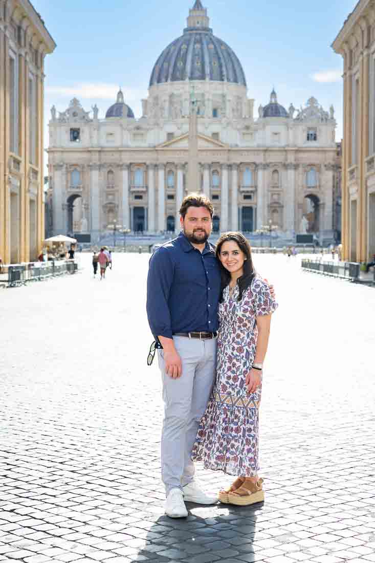 Couple picture taken in Via della Conciliazione with no people in the backdrop