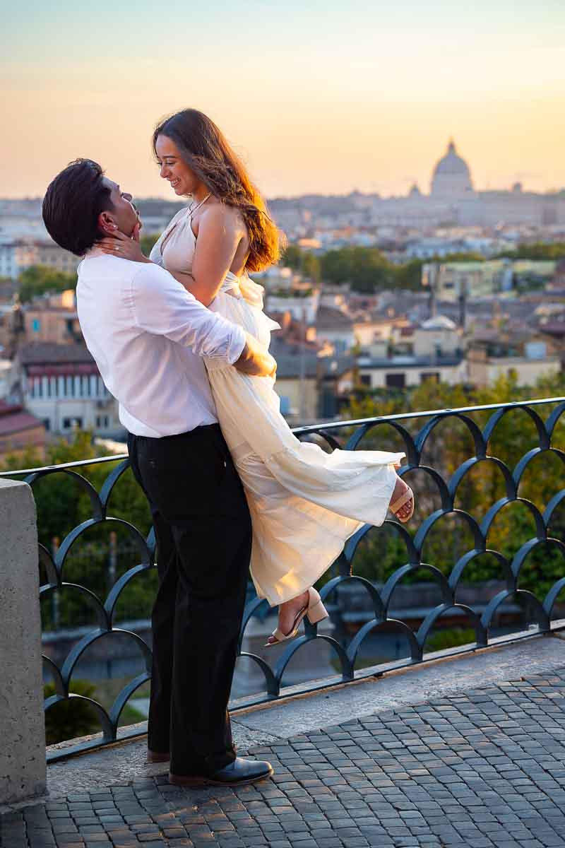 pick up pose at sundown over the roman capital of Italy